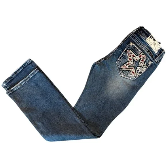 Miss Me Blue Boot Cut Jeans with Star Design - Picture 5 of 15